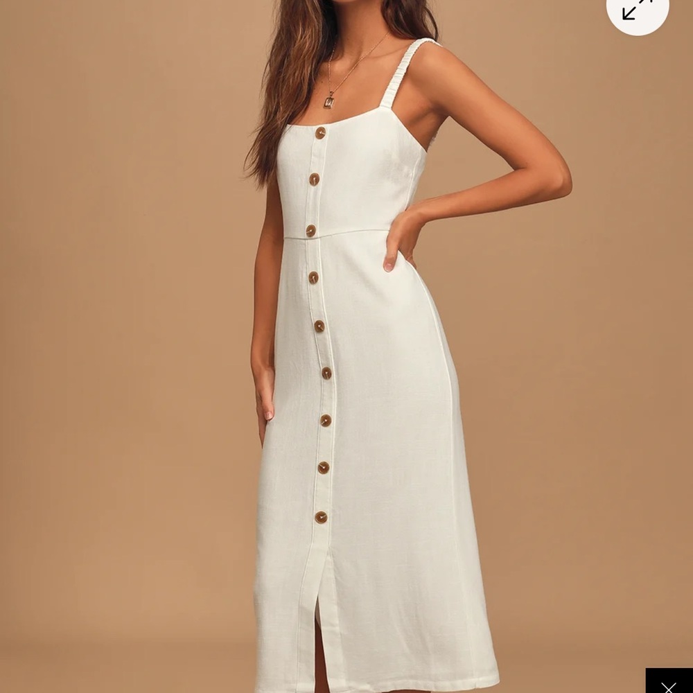 Casual Vibes White Button Front Sleeveless Midi Dress